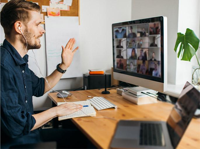 Man in virtual meeting